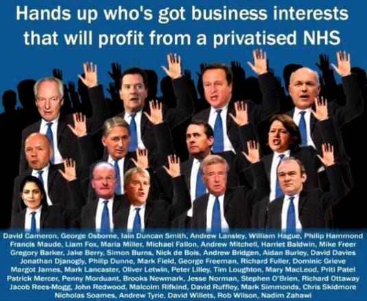 Foes of the NHS raise a hand to identify themselves